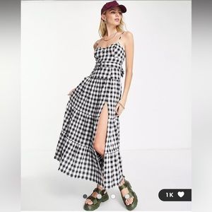 Size 2- ASOS DESIGN tiered belted maxi sundress in mono gingham